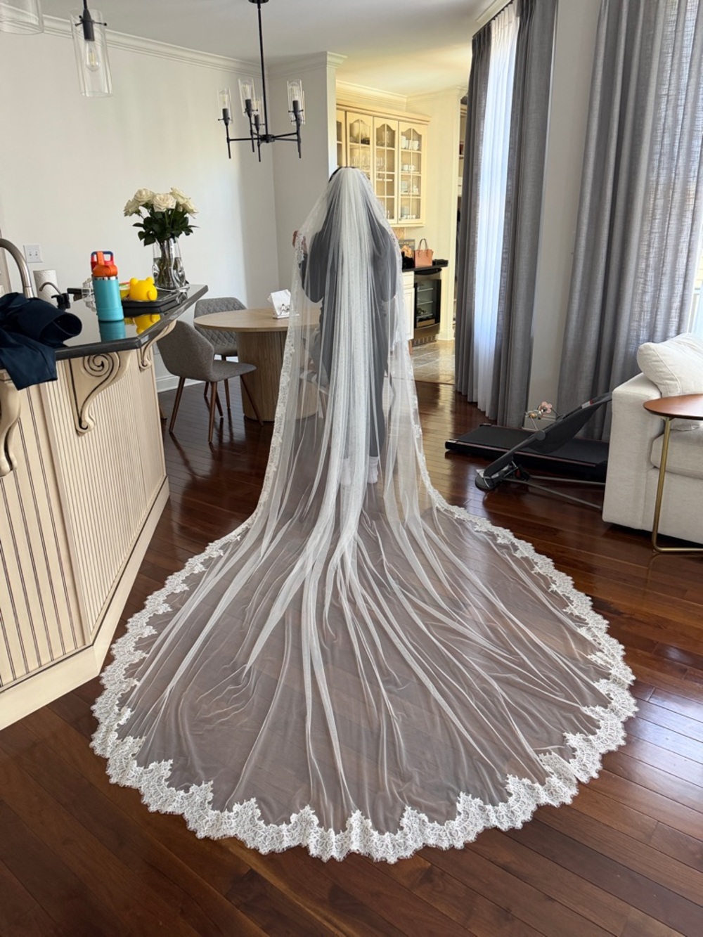 Pronovias White Lace-Edged Cathedral Veil